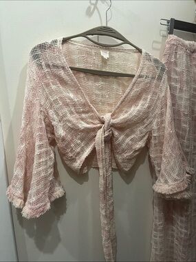 Surf Gypsy Bathing Suit Cover Up SET Light Pink Textured Wide-Leg